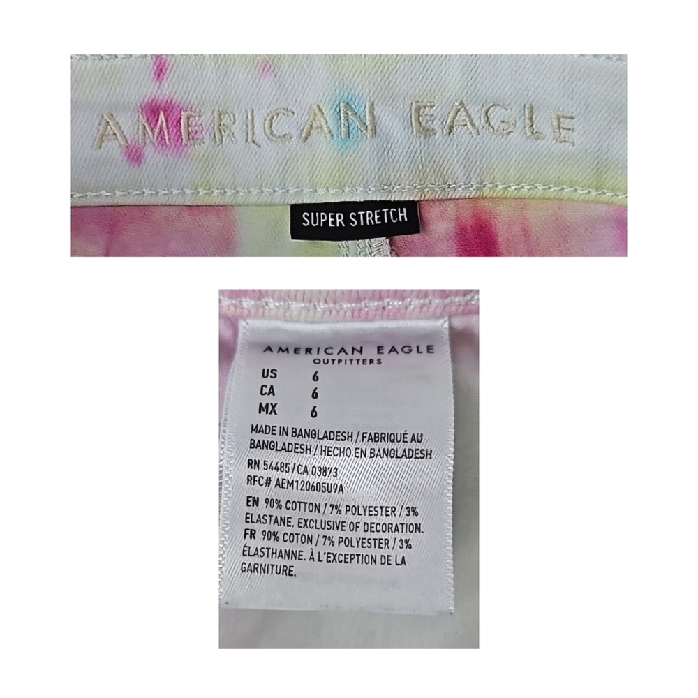 American Eagle Jean Shorts Pastel Tie Dye Denim, Distressed Pockets & Hemline - Picture 4 of 5